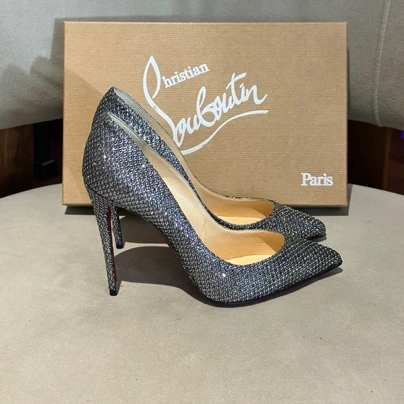 New Christian Louboutin Pigalle Follie Glittering Silver Heels